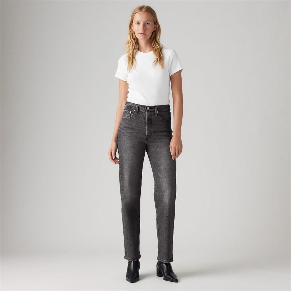 Levi's Women's Gray Ribcage Button-Fly Dark Wash Ankle Straight Jeans Size 31